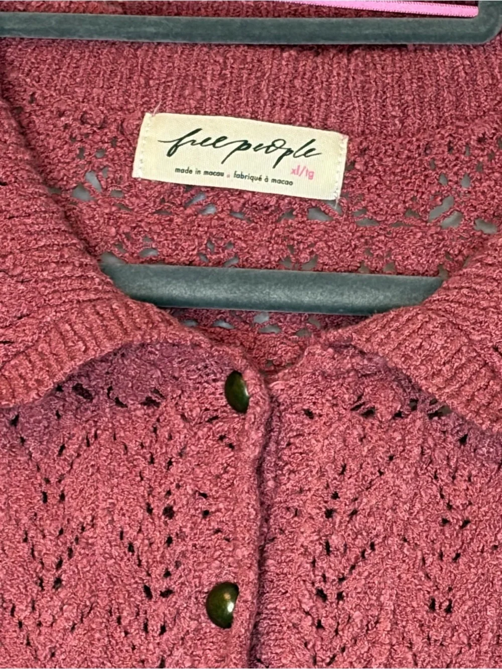 Free People Daylight Cropped Cardigan Faded Rose Open Knit Boho XL
